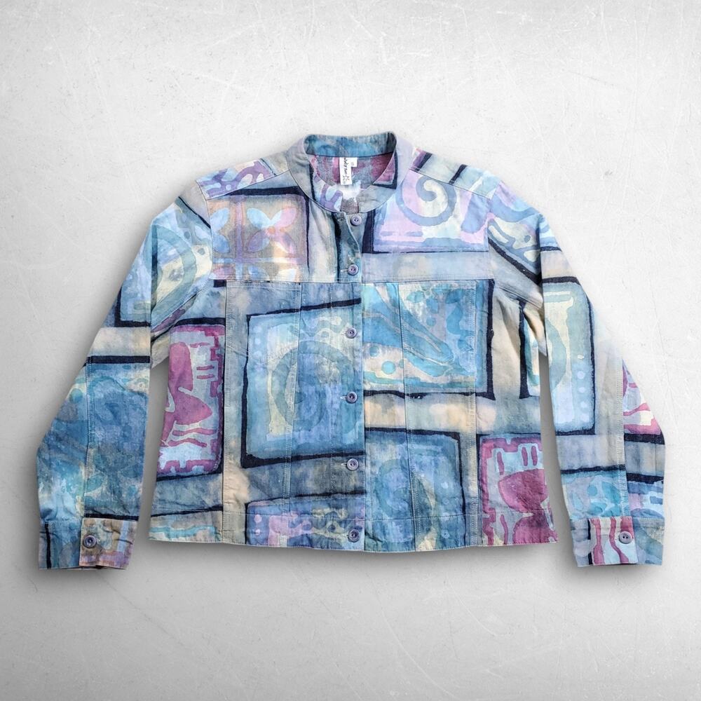 Winter‎ Sun Batik Shacket Women S Pastels Abstract Art to Wear Boxy Cropped OOAK